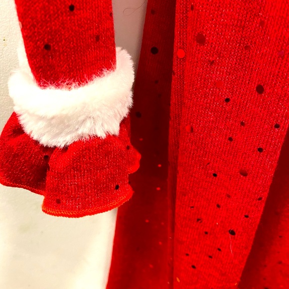 Girl’s 14 Christmas Santa’s fleece style red long sleeve dress w/ sequins - Picture 2 of 6